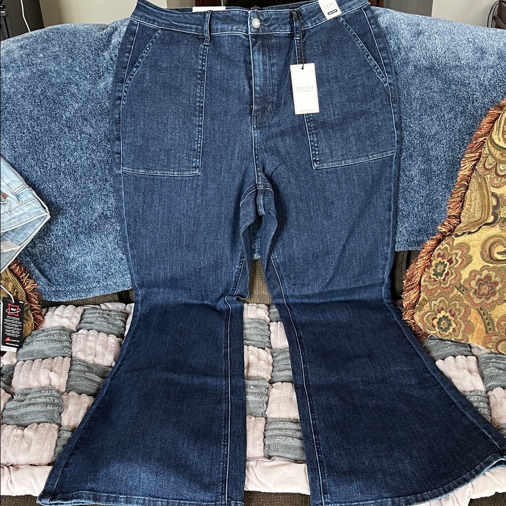 Judy Blue Dark Blue High-Rise Wide Flare Jeans with Patch Pockets NWT